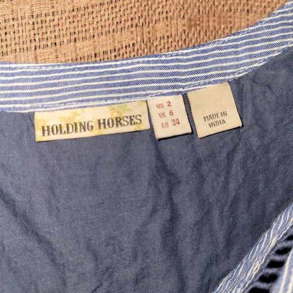 Holding Horses for Anthro Blue & White Eyelet Blue Lace Top - Picture 2 of 6